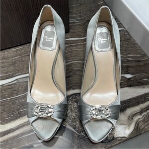 Christian Dior Jewel Gray Satin Peep Pumps